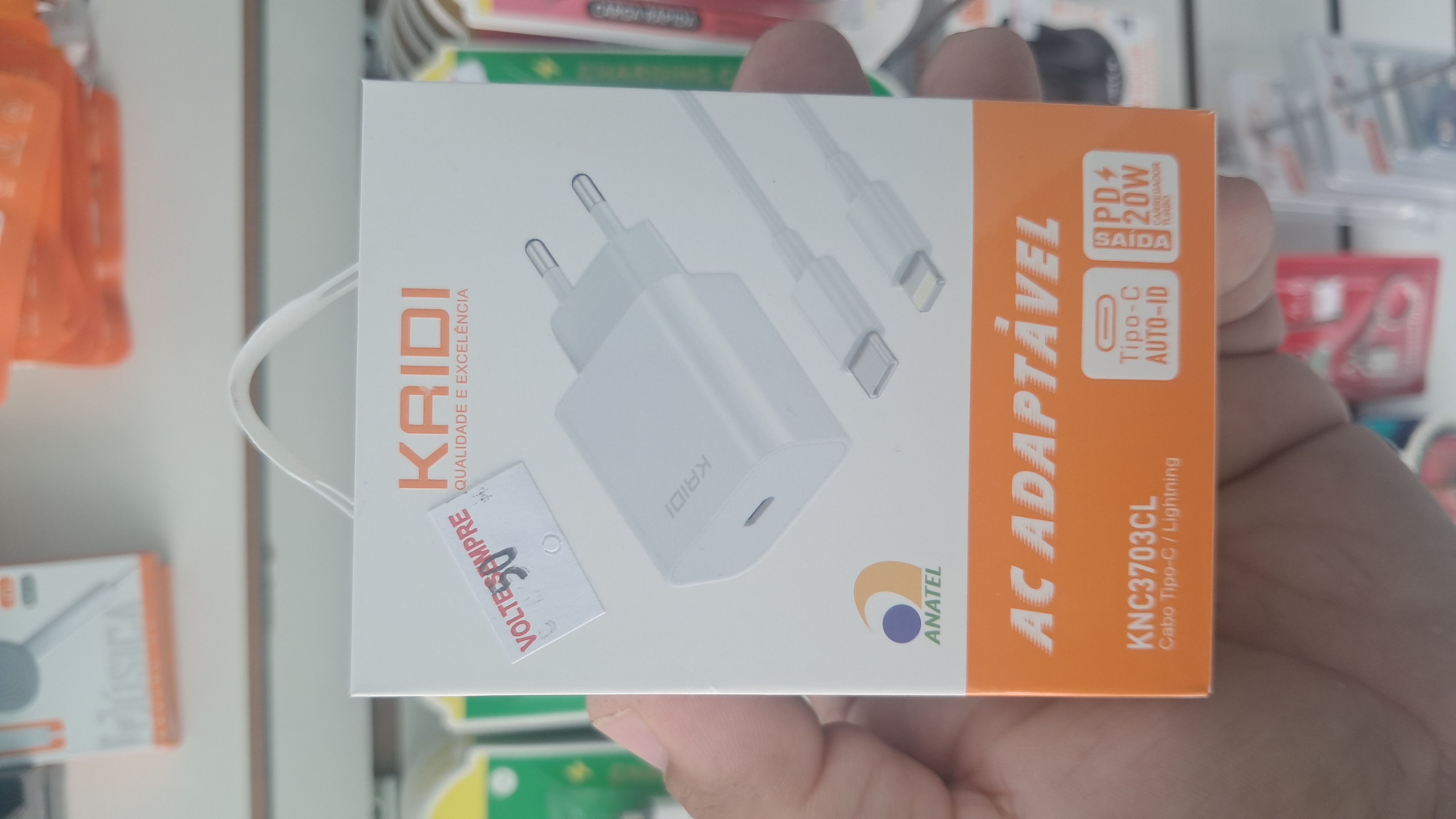 Carregador Kaidi 20w Tipo-C ou IPhone
